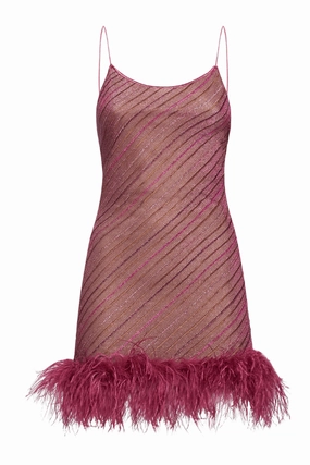 Nordic Plain Shiny Stripes Plumage Dress Rose
