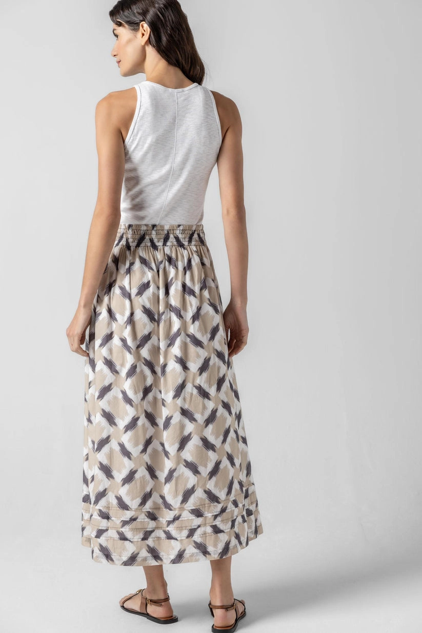 Cultural Event Shirred Elastic Waist Skirt in Natural Ikat