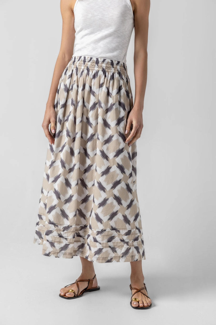 Plant Based Material Chill Look Shirred Elastic Waist Skirt in Natural Ikat