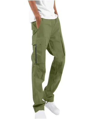 SHOPESSA Men Solid Casual Multiple Pockets Outdoor Straight Type Fitness Pants Cargo Pants Trousers Early Access Deals Gift for Adults Great gifts for less