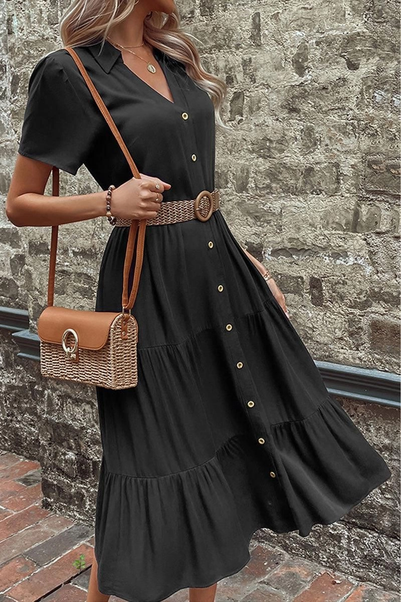 Smile Soft Sleek Outline SHORT SLEEVE BUTTON UP CAKE DRESS