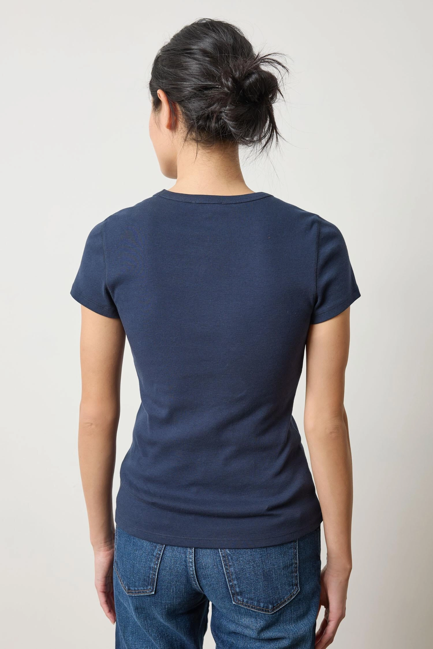 Wide Shoulder Cut Short Sleeve Crew Dark Navy