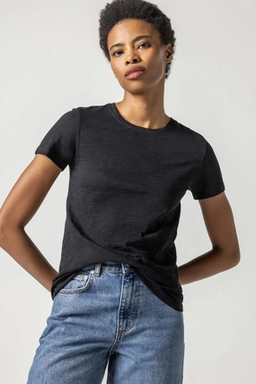 Non Iron Fabric LowProfileSeams Short Sleeve Crewneck Black