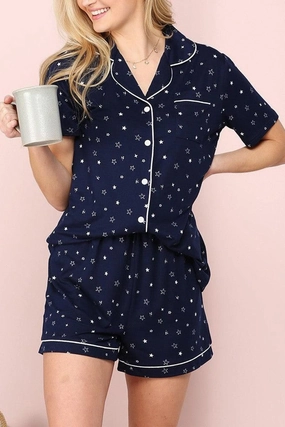 SHORT SLEEVE NOTCH COLLAR PAJAMA SET ComfortStretch OdorResistant Treatment