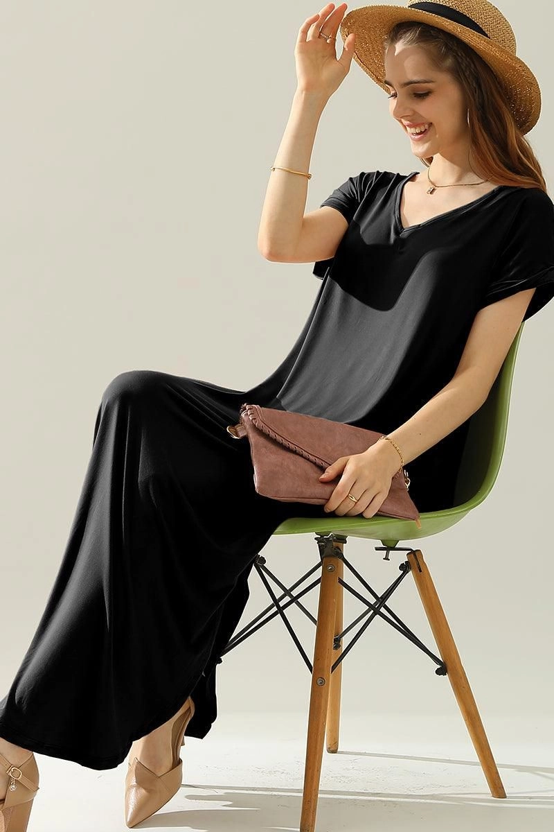 Office Smart SHORT SLEEVE V-NECK MAXI DRESS WITH SIDE SLIT