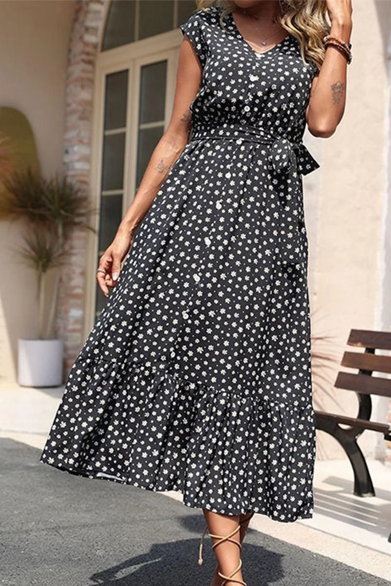 WOMEN SLEEVELESS FLORAL PRINTING LONG DRESS Flexible Style Fresh Palette