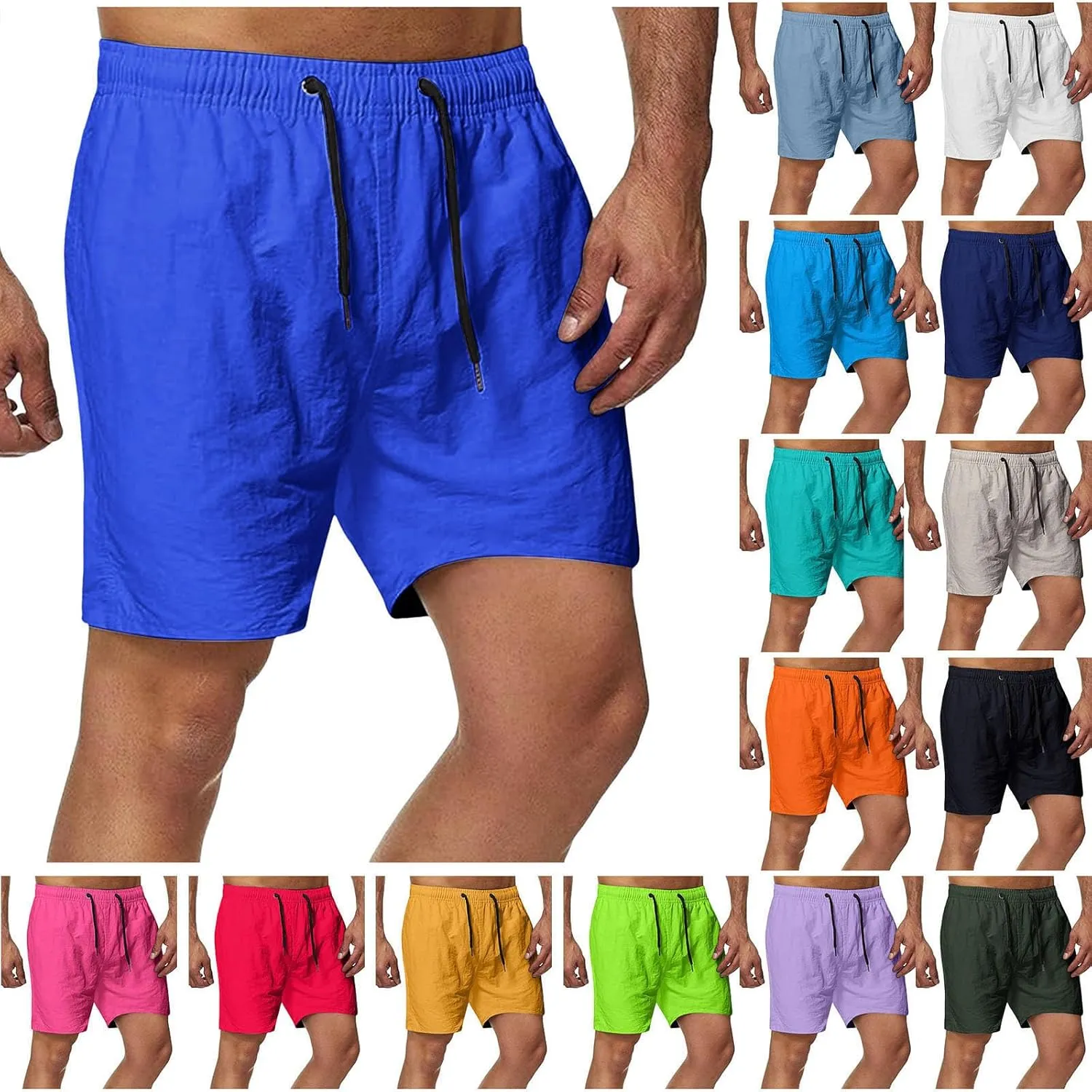 Shorts for Men Summer Beach Vacation Shorts Elastic Waist Drawstring Shorts Relaxed Lightweight Hiking Shorts