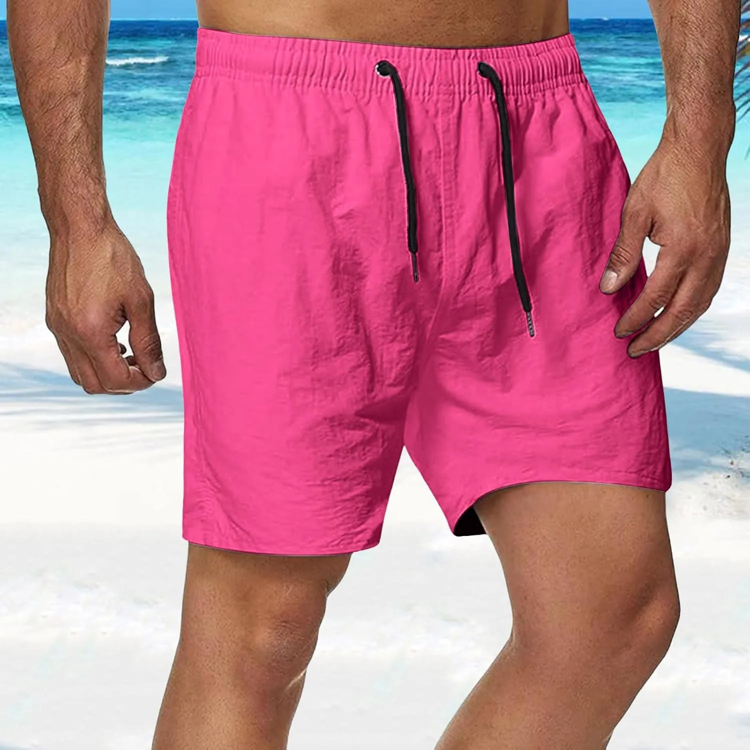 Shorts for Men Summer Beach Vacation Shorts Elastic Waist Drawstring Shorts Relaxed Lightweight Hiking Shorts