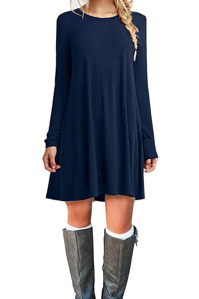 SHOWMALL Long Sleeve Casual Swing Simple T-Shirt Loose Dresses
