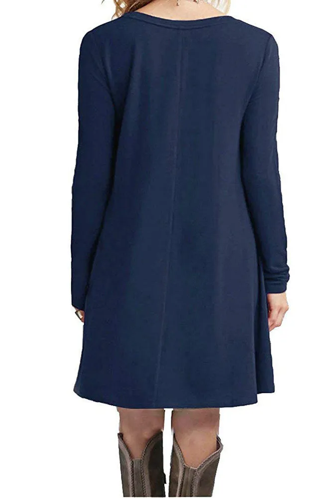 SHOWMALL Long Sleeve Casual Swing Simple T-Shirt Loose Dresses
