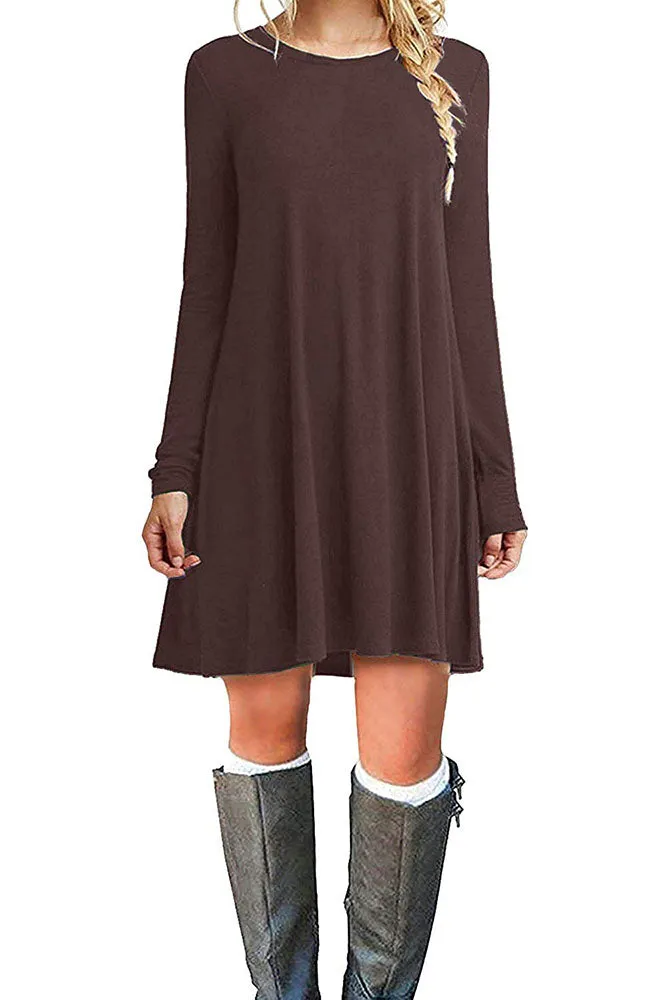 SHOWMALL Long Sleeve Casual Swing Simple T-Shirt Loose Dresses
