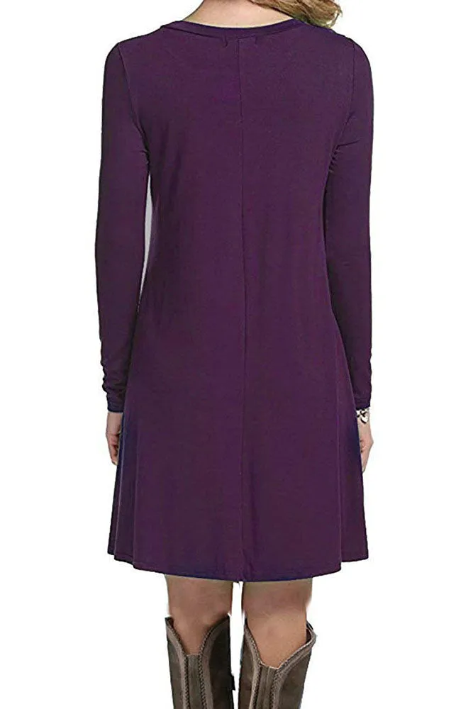 SHOWMALL Long Sleeve Casual Swing Simple T-Shirt Loose Dresses