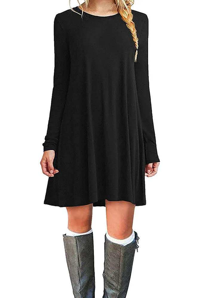 SHOWMALL Long Sleeve Casual Swing Simple T-Shirt Loose Dresses