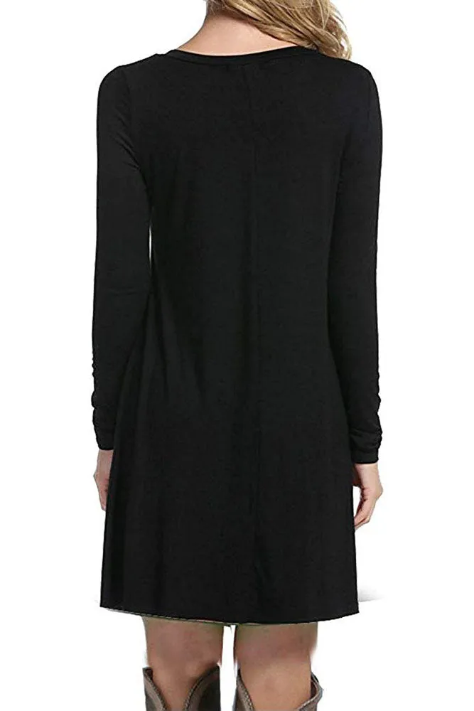 SHOWMALL Long Sleeve Casual Swing Simple T-Shirt Loose Dresses