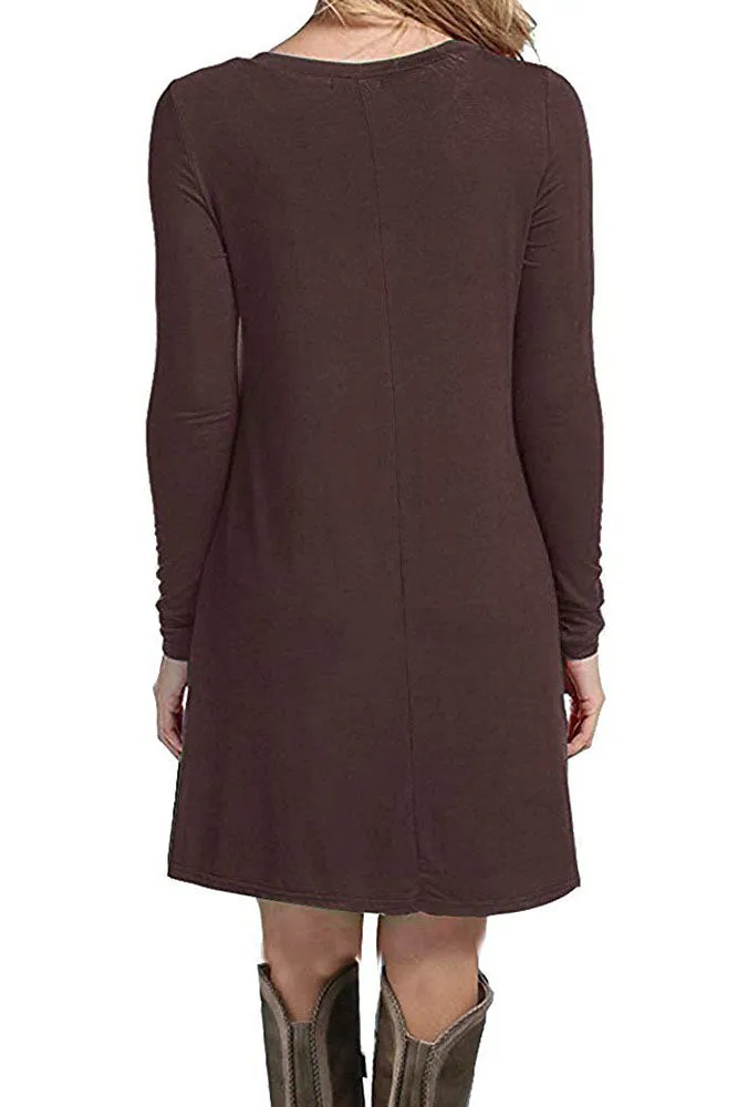 SHOWMALL Long Sleeve Casual Swing Simple T-Shirt Loose Dresses