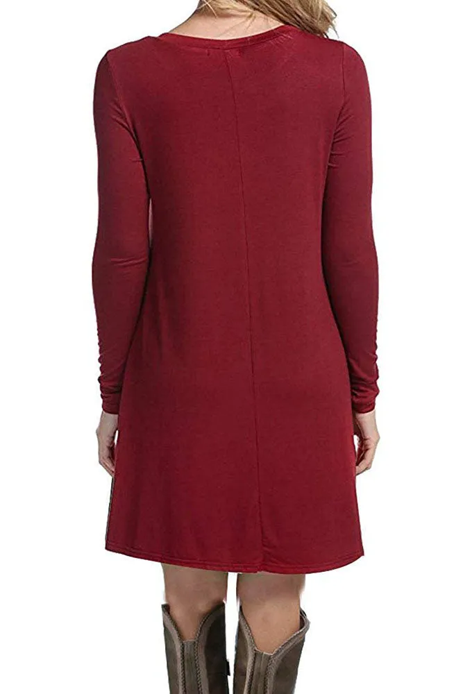 SHOWMALL Long Sleeve Casual Swing Simple T-Shirt Loose Dresses