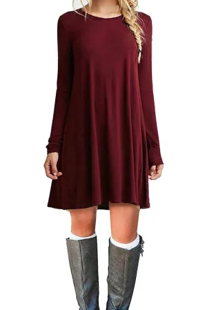 SHOWMALL Long Sleeve Casual Swing Simple T-Shirt Loose Dresses