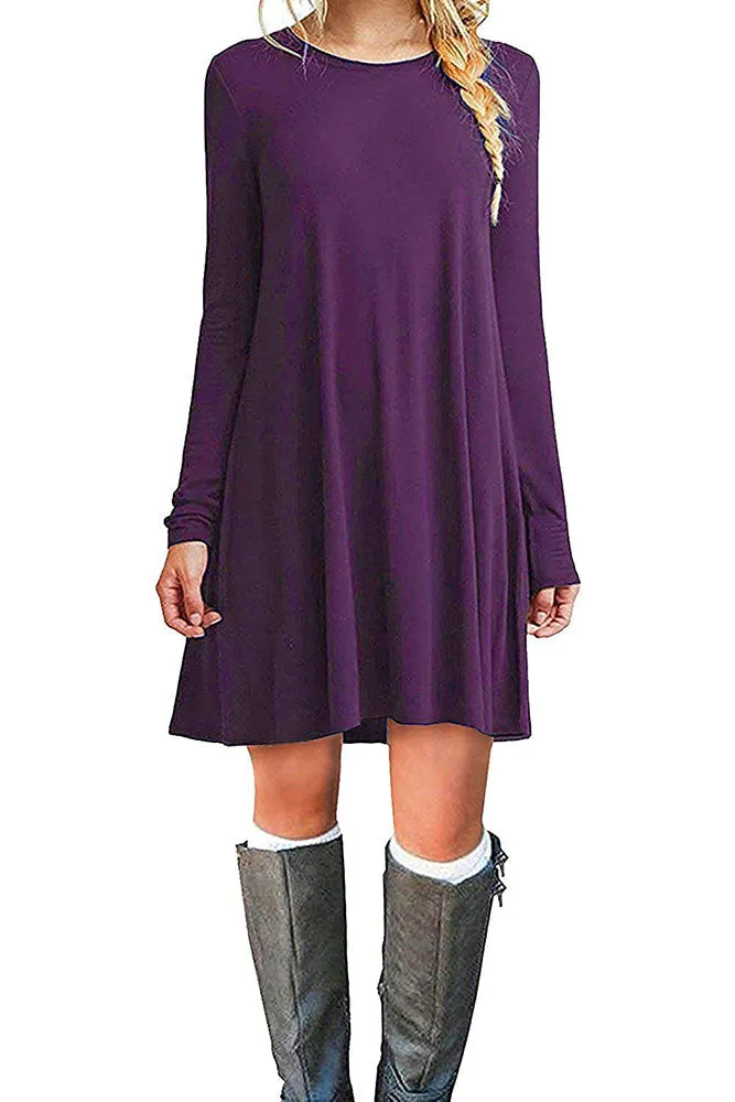 SHOWMALL Long Sleeve Casual Swing Simple T-Shirt Loose Dresses