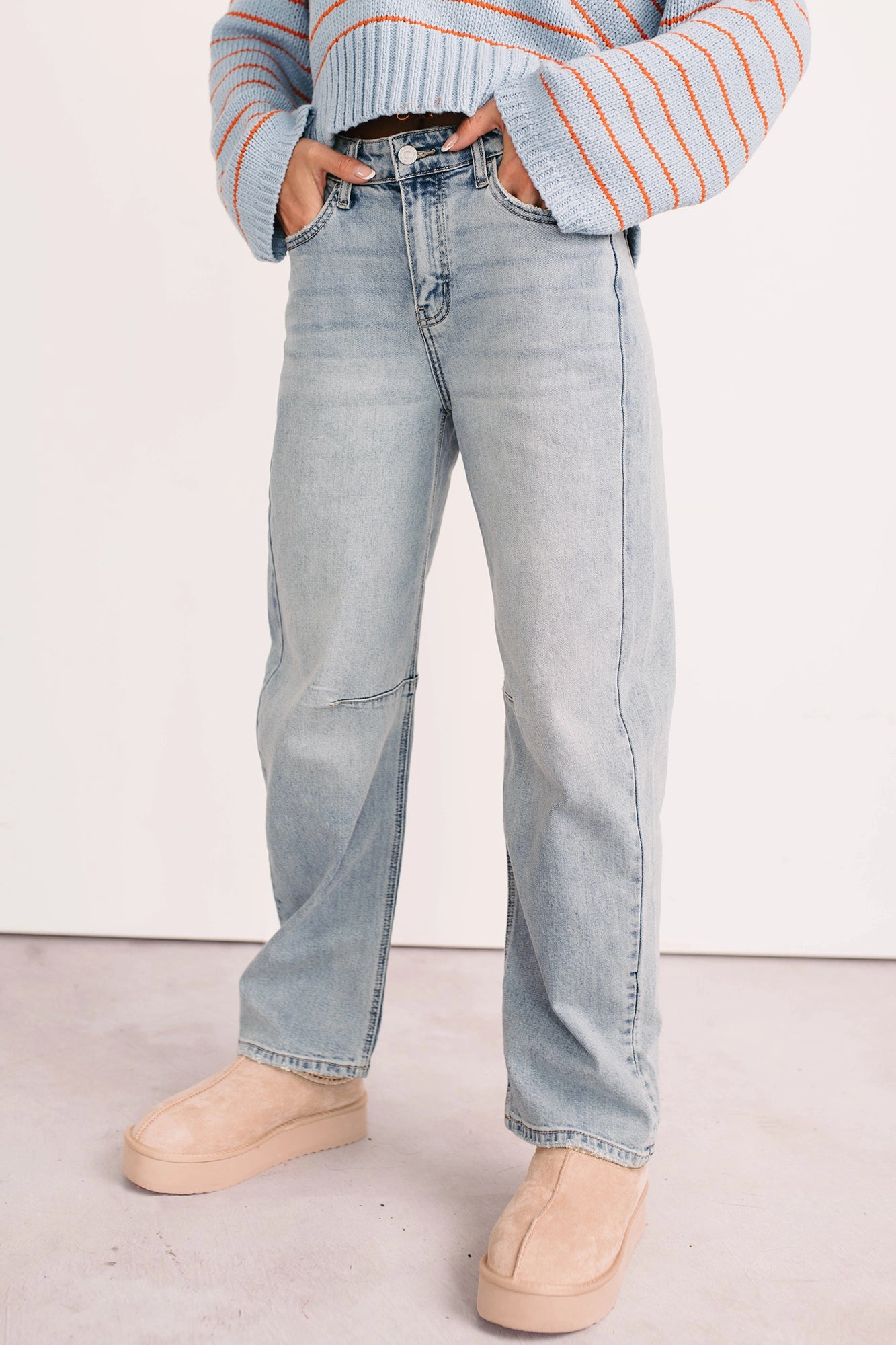 Brock High Rise Barrel Leg Kancan Jeans (Light) sport chic