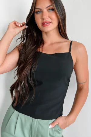 Posh Potential Square Neck Tank Top (Black) Contrast Stitch Accent Everyday Jacket