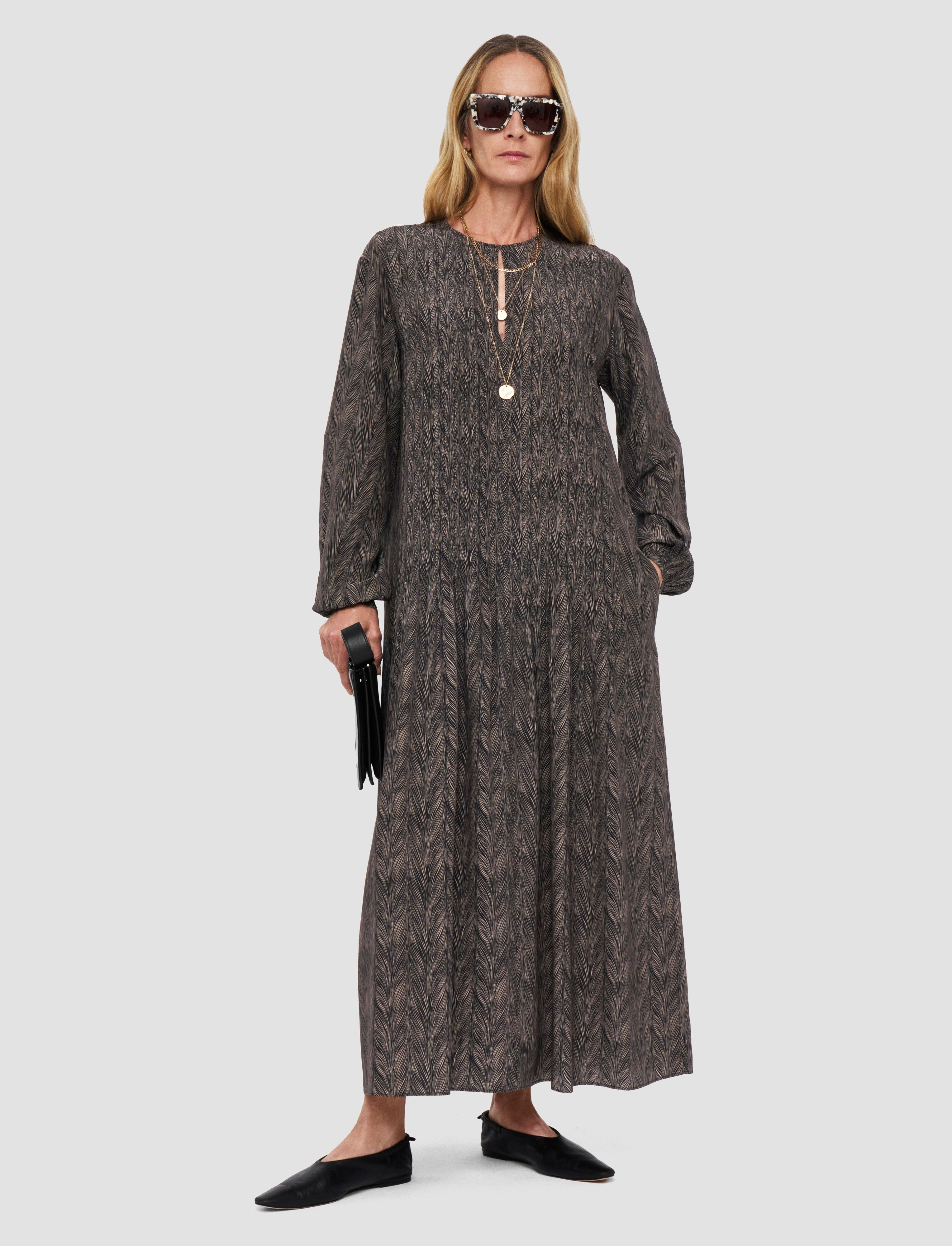 Sibelle Crepe de Chine Print Silk Dress Office Glam Theater-Night