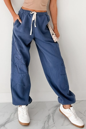 Silent Sundays Star Patch Sweatpants (Dusty Navy) Sleek Design Slim wear