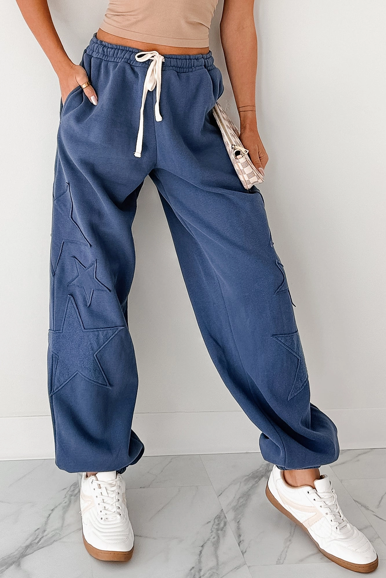 Silent Sundays Star Patch Sweatpants (Dusty Navy) BreathableMeshLining Bold Waistband