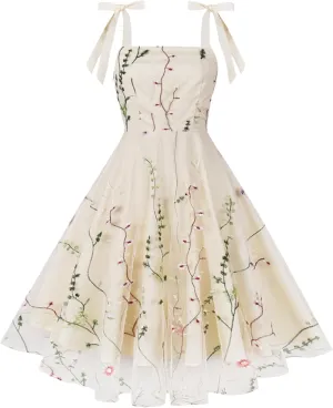 Silk Embroidered Dress for Women Summer Bow Tie Spaghetti Strap Tulle Prom Dress Short A line Cocktail Evening Party Dress