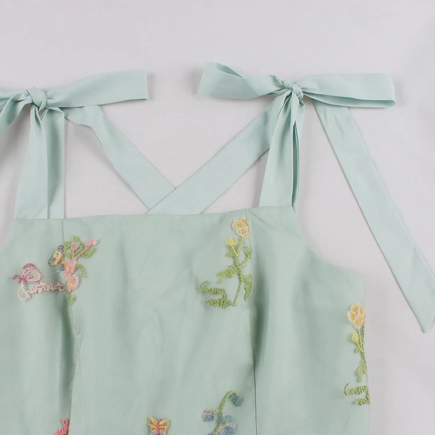Silk Embroidered Dress for Women Summer Bow Tie Spaghetti Strap Tulle Prom Dress Short A line Cocktail Evening Party Dress