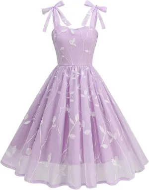 Silk Embroidered Dress for Women Summer Bow Tie Spaghetti Strap Tulle Prom Dress Short A line Cocktail Evening Party Dress