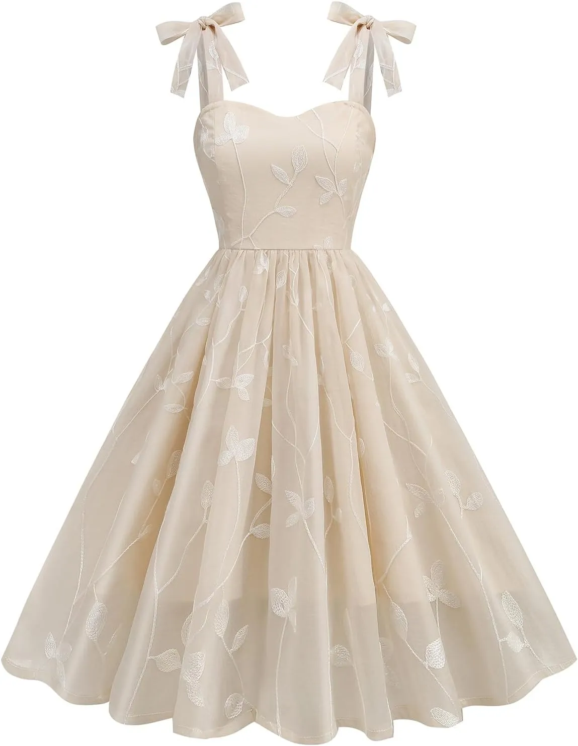 Silk Embroidered Dress for Women Summer Bow Tie Spaghetti Strap Tulle Prom Dress Short A line Cocktail Evening Party Dress