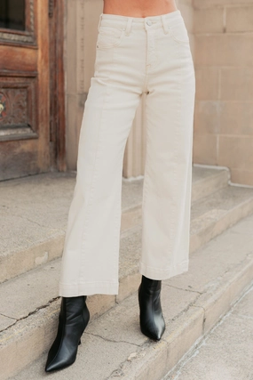 Essential Comfort Wear Stretch Layer Fit Maizie Tummy Control Wide Leg Cropped Risen Jeans (Ivory)