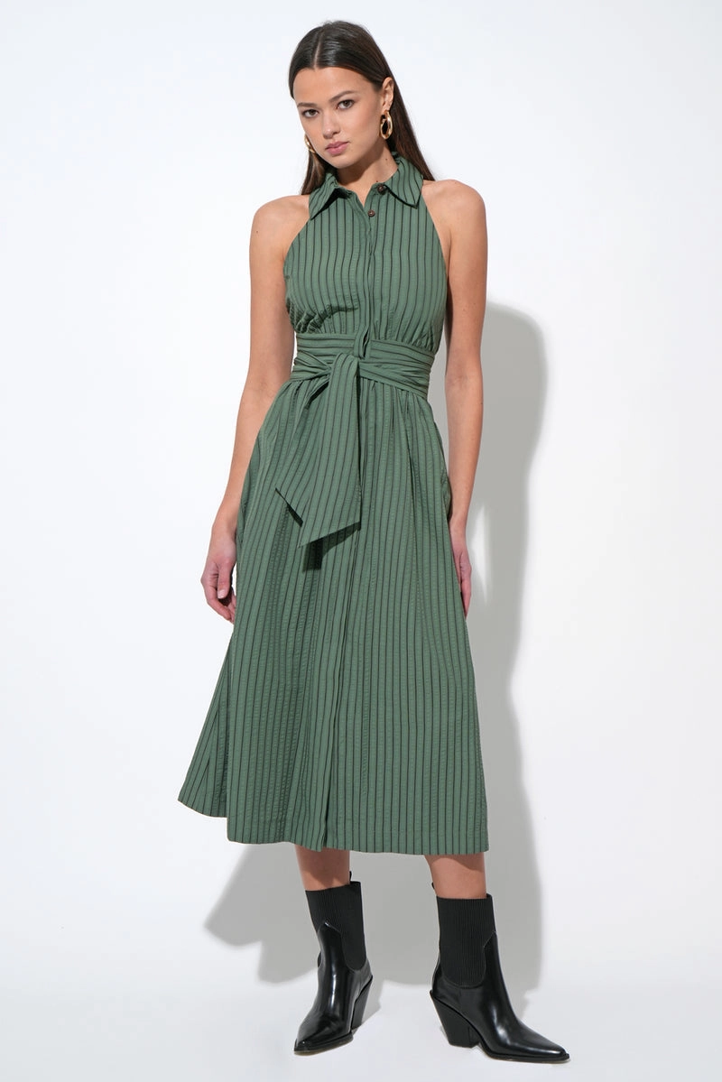 ROSA FLUTTER HALTER COLLARED DRESS Smooth Detail