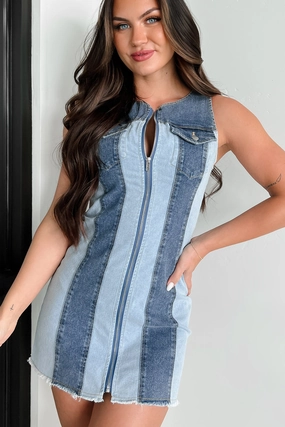 When In Doubt Colorblock Denim Mini Dress (Denim Combo) Dreamy Motion Timeless office dress