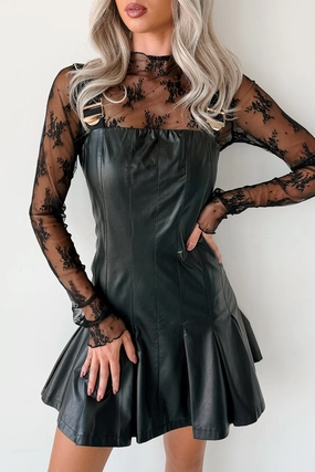 Office Glam Quiet Mood One Of None Pleated Faux Leather Dress (Black)