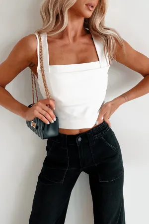 Gym Wear Flexible Waistband Adaptation Simplicity Is Bliss Double-Layered Square Neck Tank Top (Off White)
