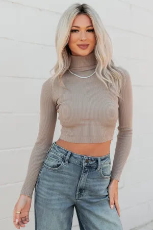 Durable Overlock Stitch VersatileNeckline Simply Divine Ribbed Turtle Neck Crop Top (Ash)