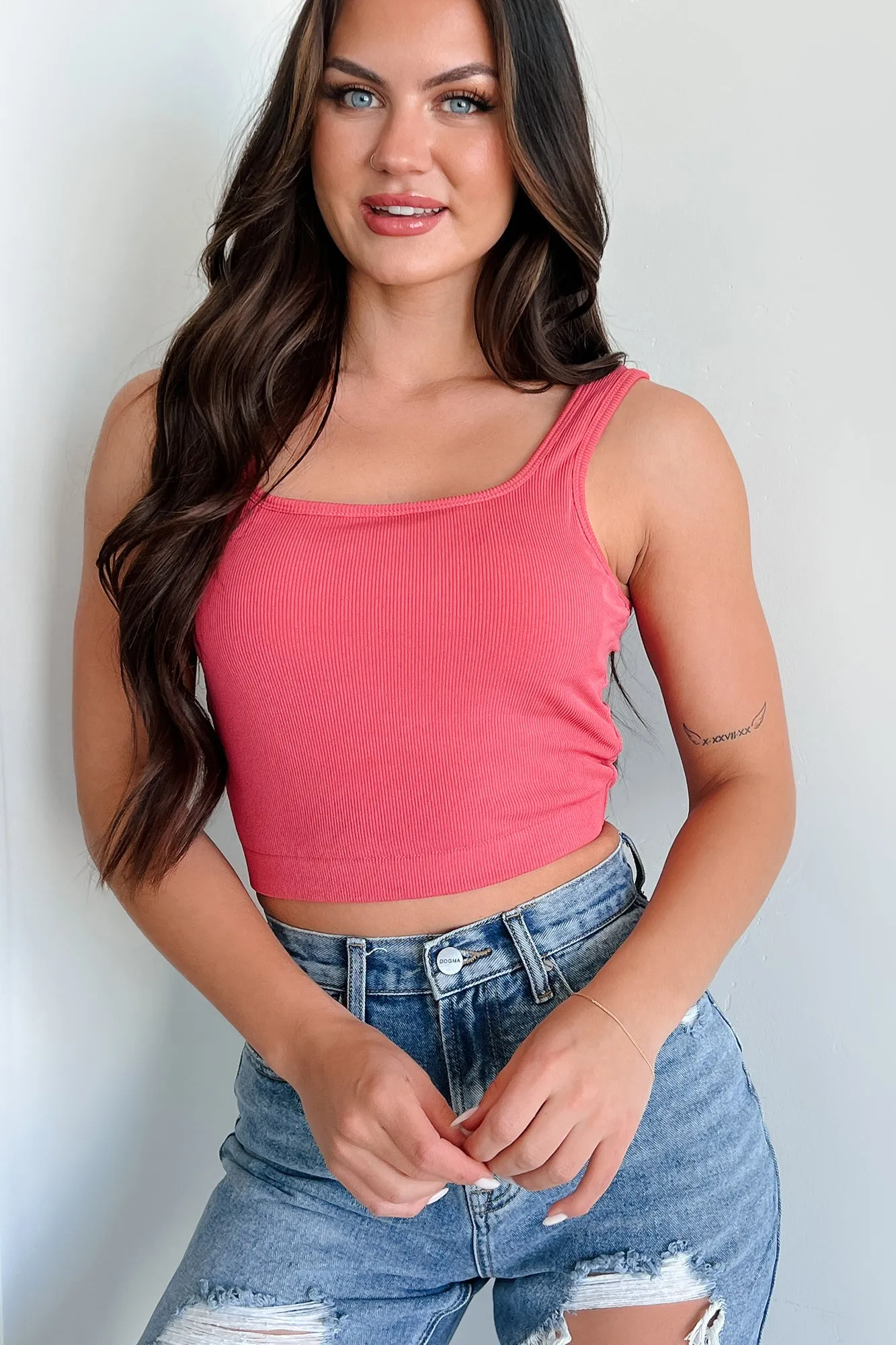 Simply Stated Ribbed Brami Crop Top (Berry) ReflectiveTrim GarmentWashed Texture
