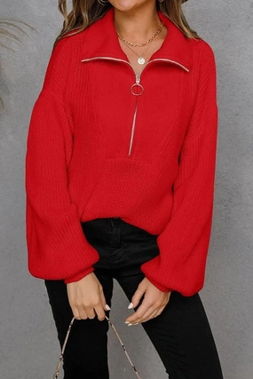 Soft Brushed Finish WOMENS HALF ZIP UP CASUAL SWEATER