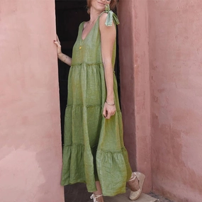 COTTON AND LINEN SLEEVELESS DRESS_CWDMD1544 Bishop-Sleeve