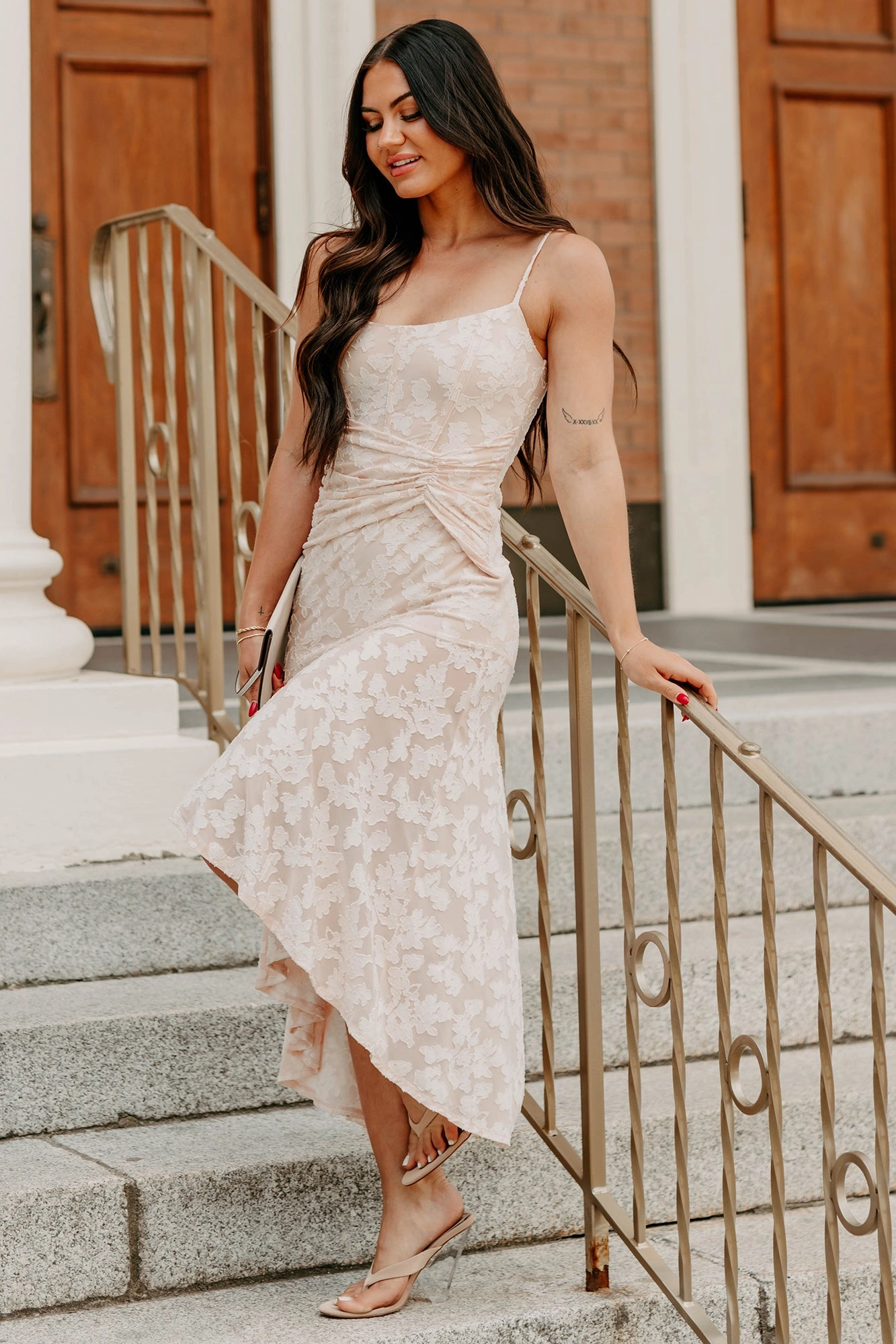 Texture Edge Refined Charm High Low Floral Jacquard Maxi Dress (Blush)