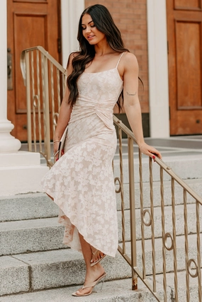 Texture Edge Refined Charm High Low Floral Jacquard Maxi Dress (Blush)