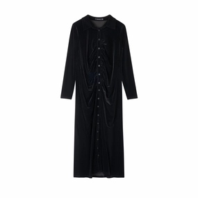 Velour Ruched Dress | Black [Final Sale] MultiPurposePockets Artistic Edge
