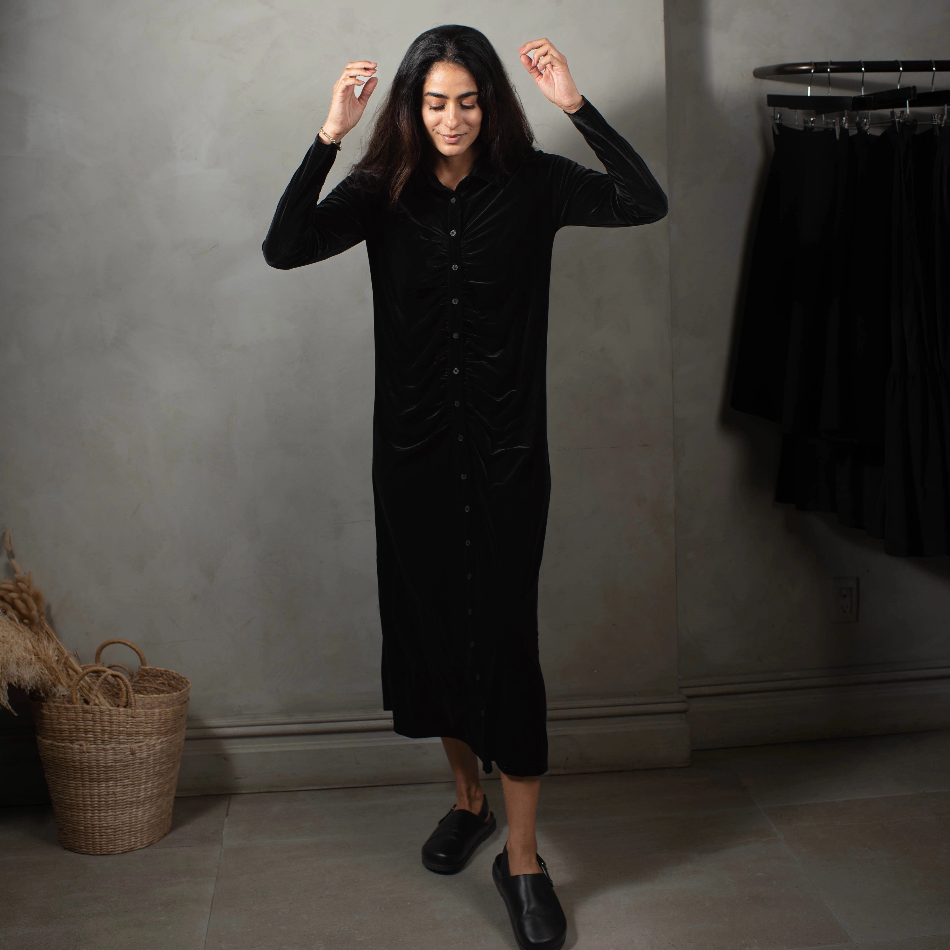 Velour Ruched Dress | Black [Final Sale] Joyful Look