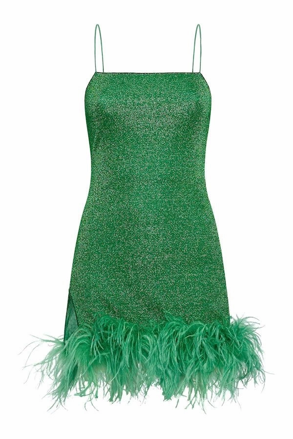 Lumiere Plumage Mini Dress Emerald Green Unlined Look Flowy Cut