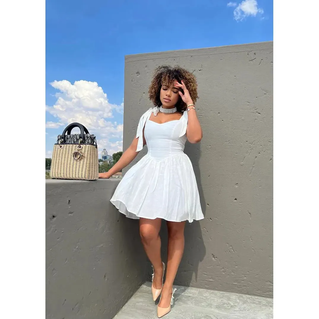 Sleeveless Date Night Bow knot Solid  Dress.