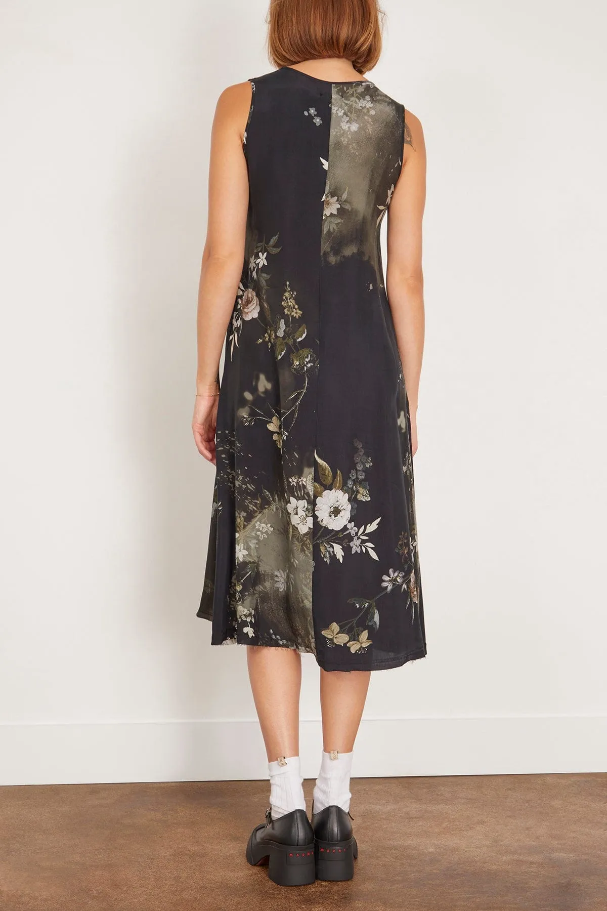 Sleeveless Midi Dress in Black Bleached Floral