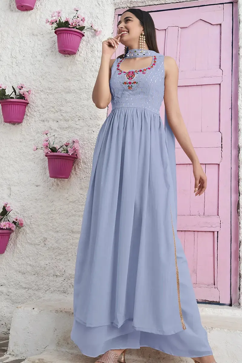 Sleeveless Sky Blue Gown Dress For Girls