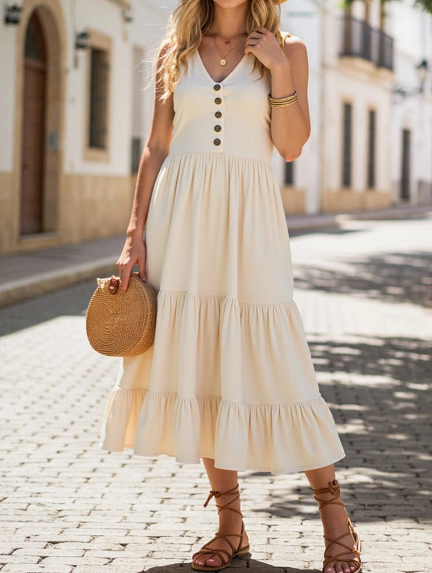 Sleeveless Loose Casual Solid Color Dress ??Lightweight Viscose Summer Dress for Women Blue Sky