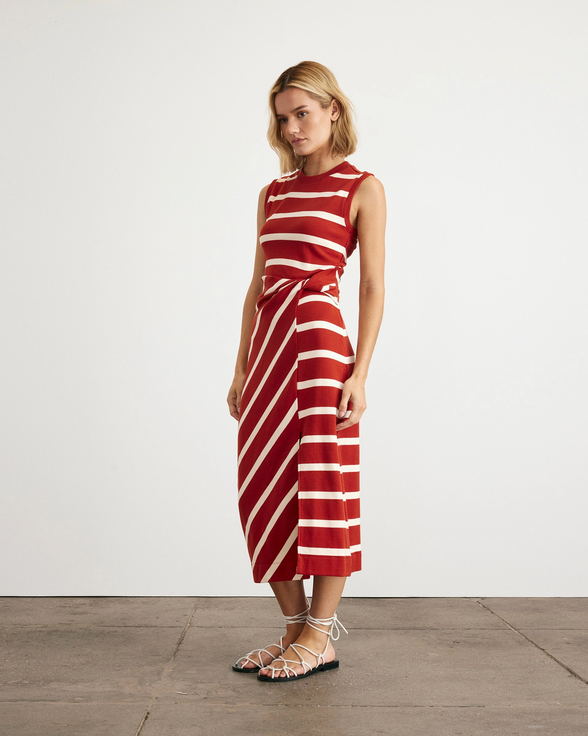 Sleeveless Striped Cody Dress Balanced Lines Clean Fit